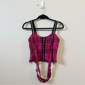 Lip Service Rare Y2K Punk ‘n’ Disorderly punk edgy pink/black plaid top